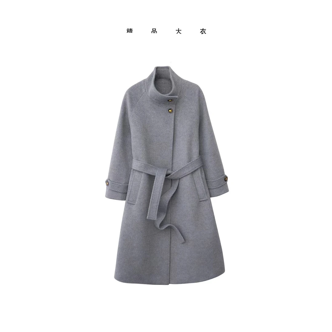 2024秋冬新款气质百搭立领羊毛大衣中长款显瘦双面呢外套