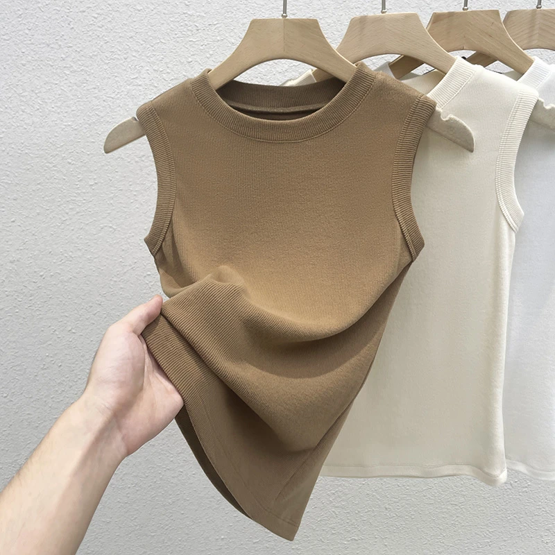 针织吊带背心女秋冬加绒加厚打底衫2024新款修身保暖内搭无袖上衣
