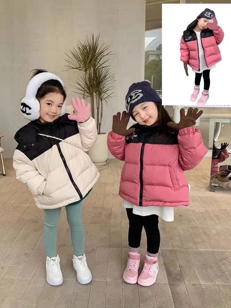 新款韩系儿童羽绒服短款长款拼色连帽加厚男童女童保暖外套冬季潮