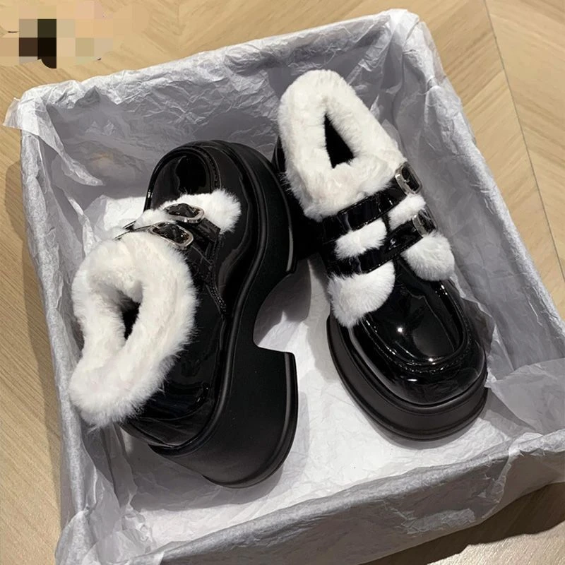 【小扬哥推荐】加绒厚底小皮鞋女2023新款秋冬季保暖学院风松糕单