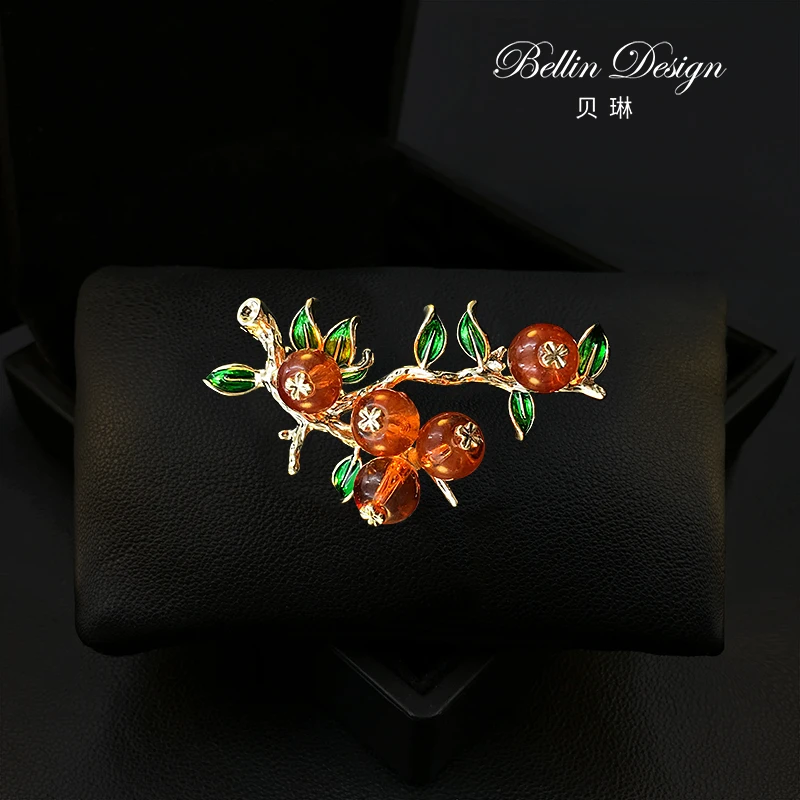 合金胸针 事事如意寓意柿子胸针高档女西装配饰大衣别针5168