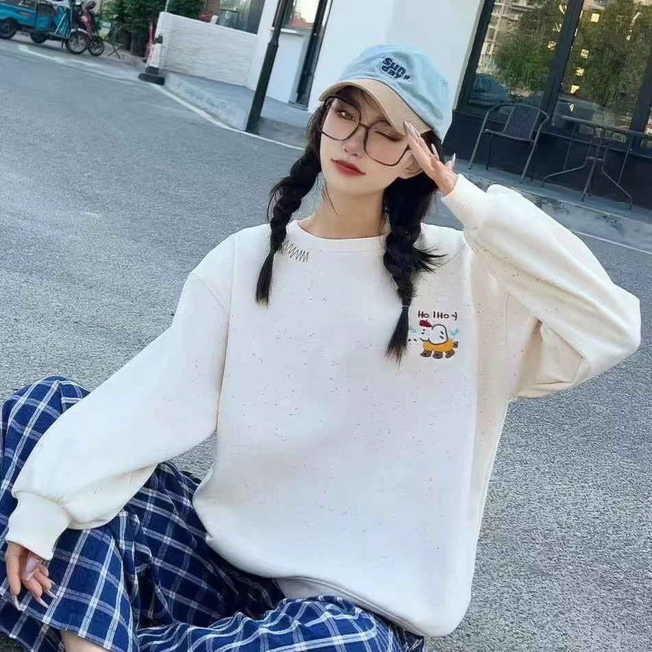 当当家-（品质星空）女士百搭宽松洋气彩点刺绣小象卫衣--9016