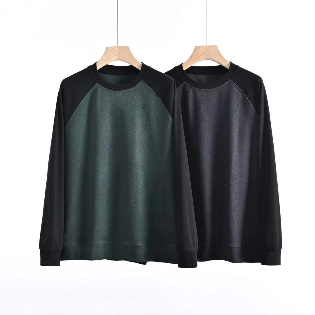 当当家-男士长袖时尚百搭休闲圆领简约宽松拼色打底衫--0810