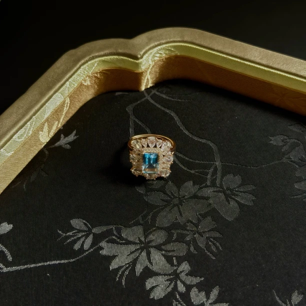 【繁花】托帕石银镶嵌戒指Y330蓝色轻奢气质