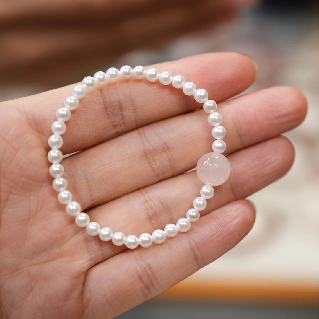 【桃花/健康/财富】粉水晶贝珠4mm单圈手串细手链01B