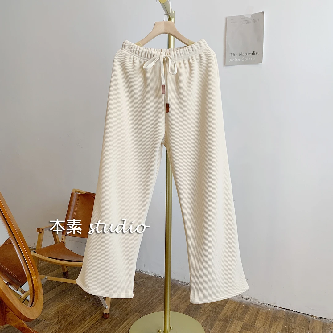 【长腿裤】M9387加绒灯芯绒松紧腰系带阔腿裤