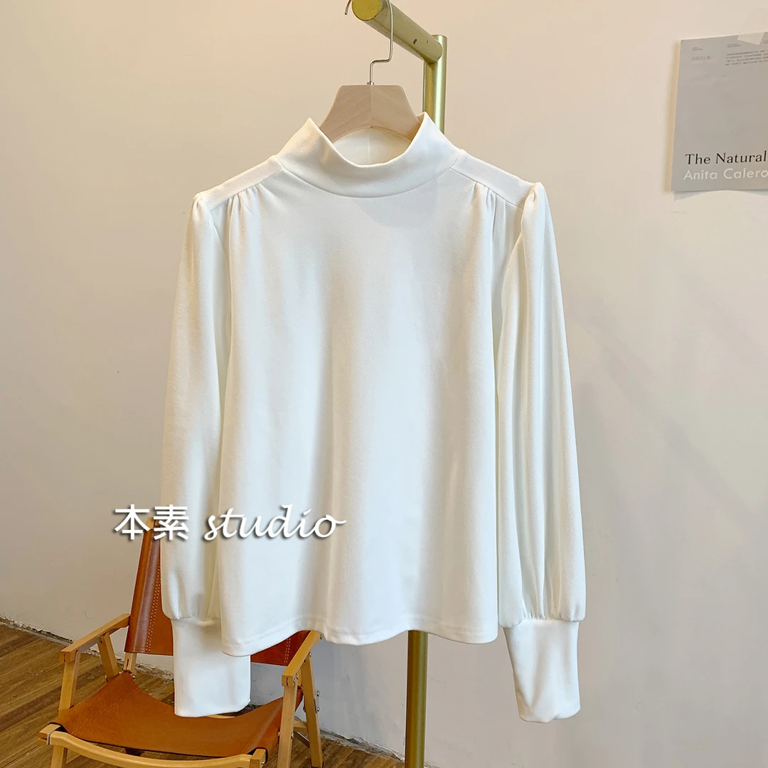 C2348纯色磨毛德绒半高领打底T恤