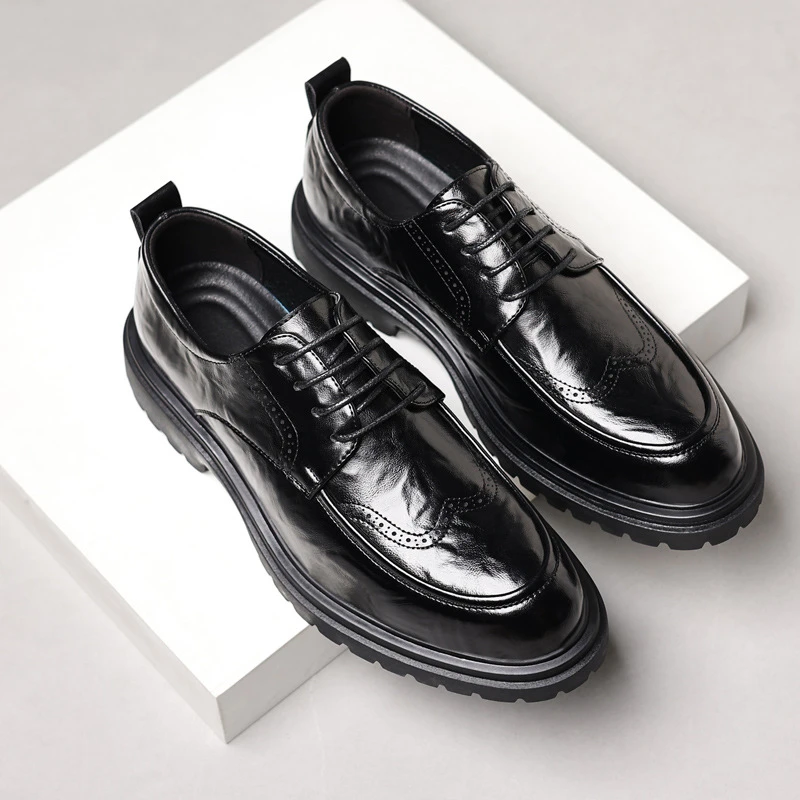 皮鞋男士牛皮商务正装英伦风布洛克黑色男结婚新郎2472-1时尚