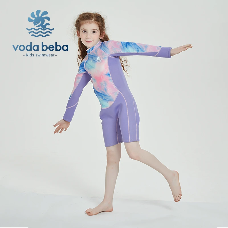 VODA BEBA童泳衣女童泳衣连体保温加厚泳衣儿童连体冲浪潜水防寒
