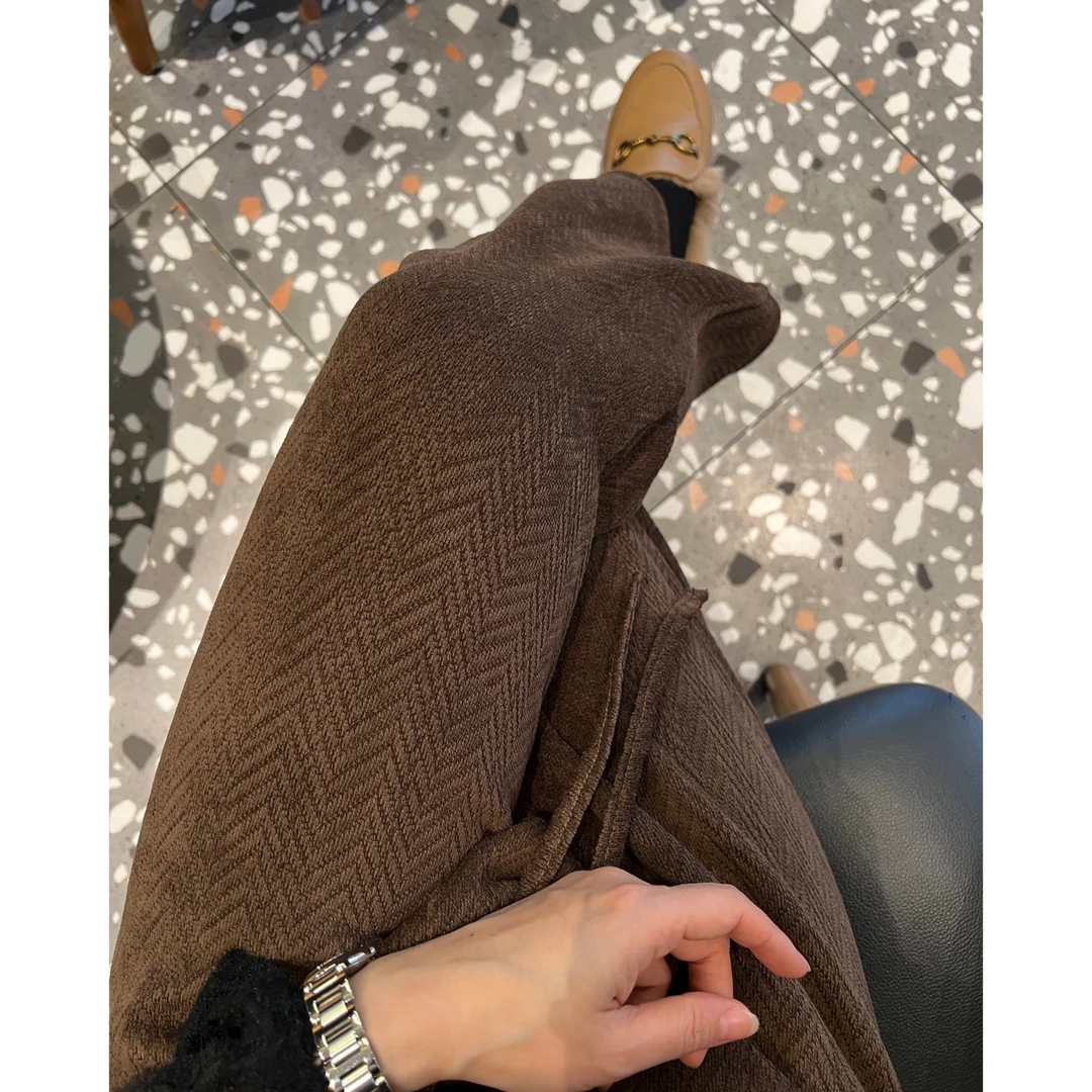 苏子自制【麦穗纹加绒拖地裤】冬季高腰加厚直筒百搭复古休闲裤