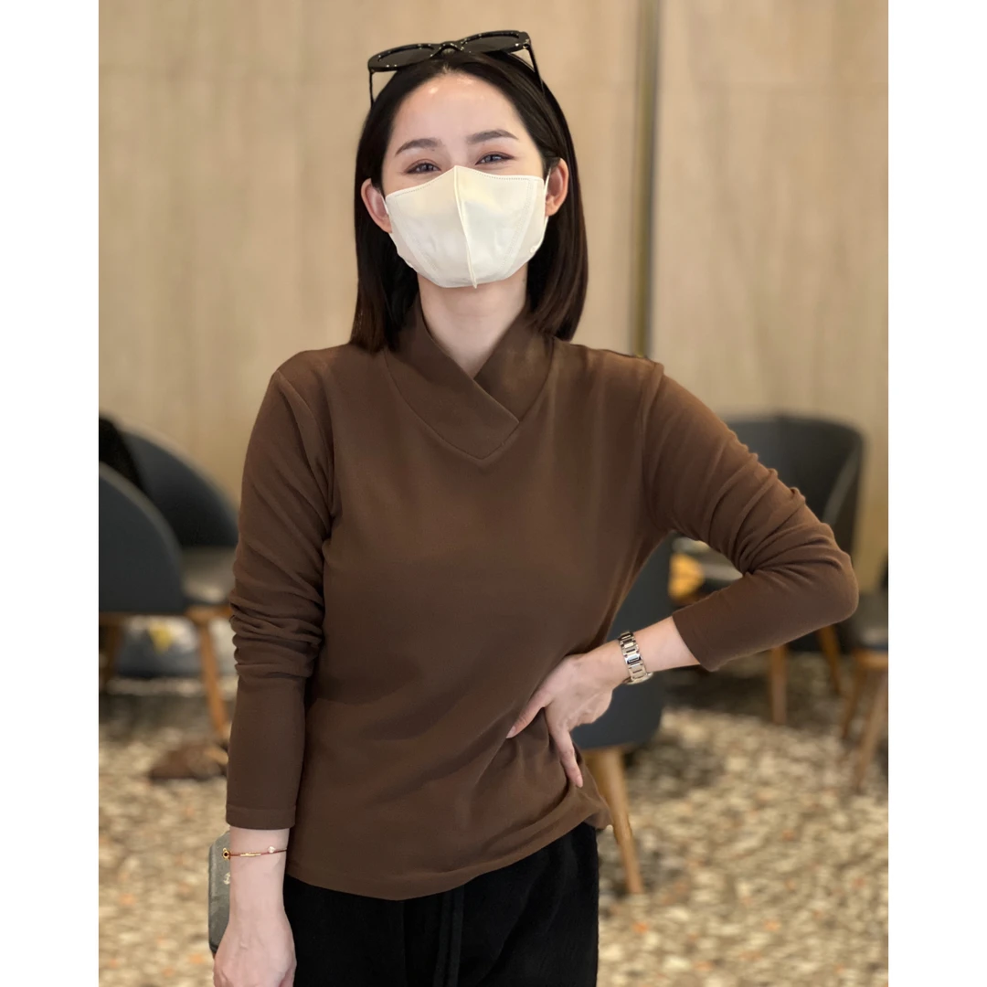 苏子自制【交叉立领双面绒长袖】气质显瘦纯色设计感百搭打底衫