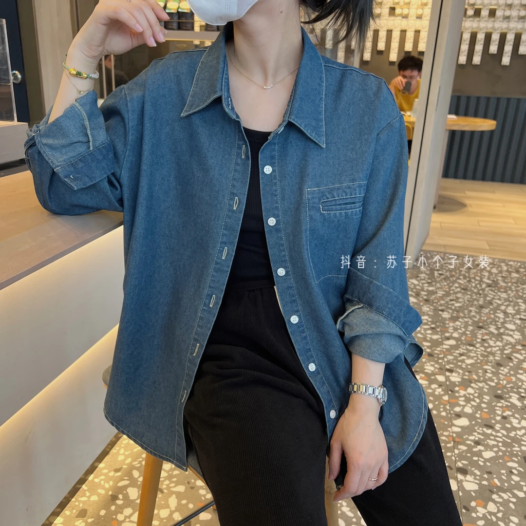 苏子自制【软牛仔衬衣】小个子女减龄韩版百搭显瘦衬衫外套