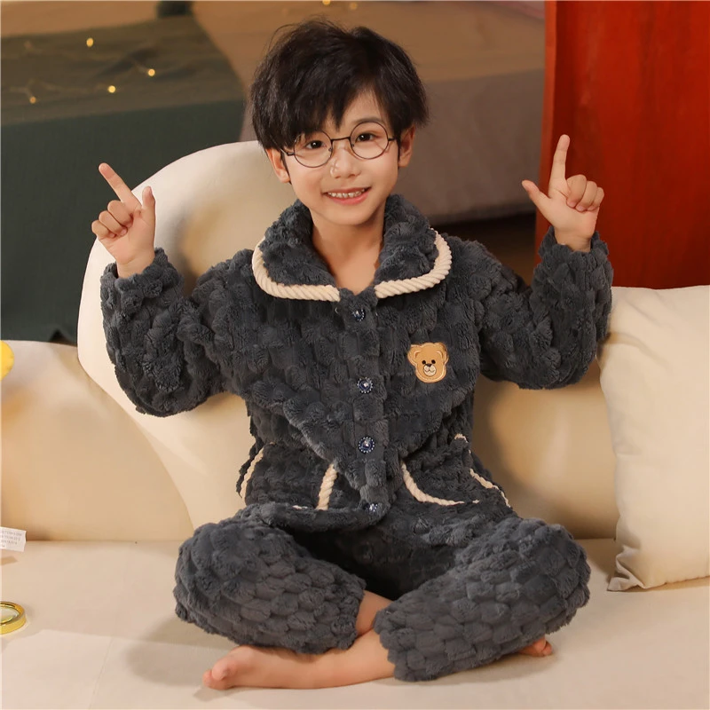 儿童冬季保暖睡衣套装加绒加厚法兰绒男童女孩子小宝宝爆款家居服