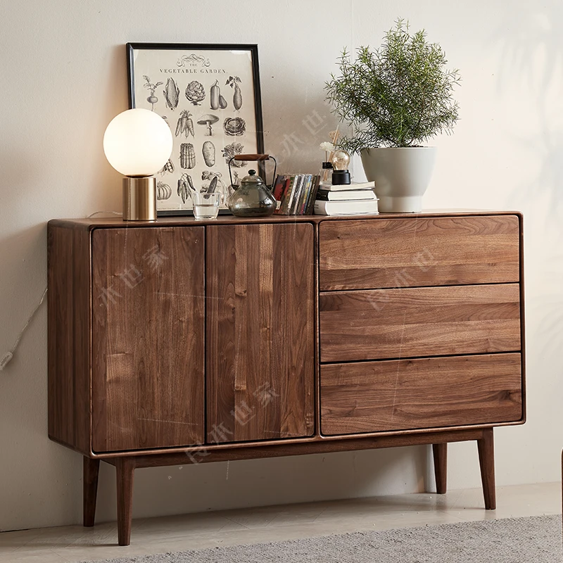 北美黑胡桃实木餐边柜现代简约客厅侘寂风电视地柜收纳储物玄关柜