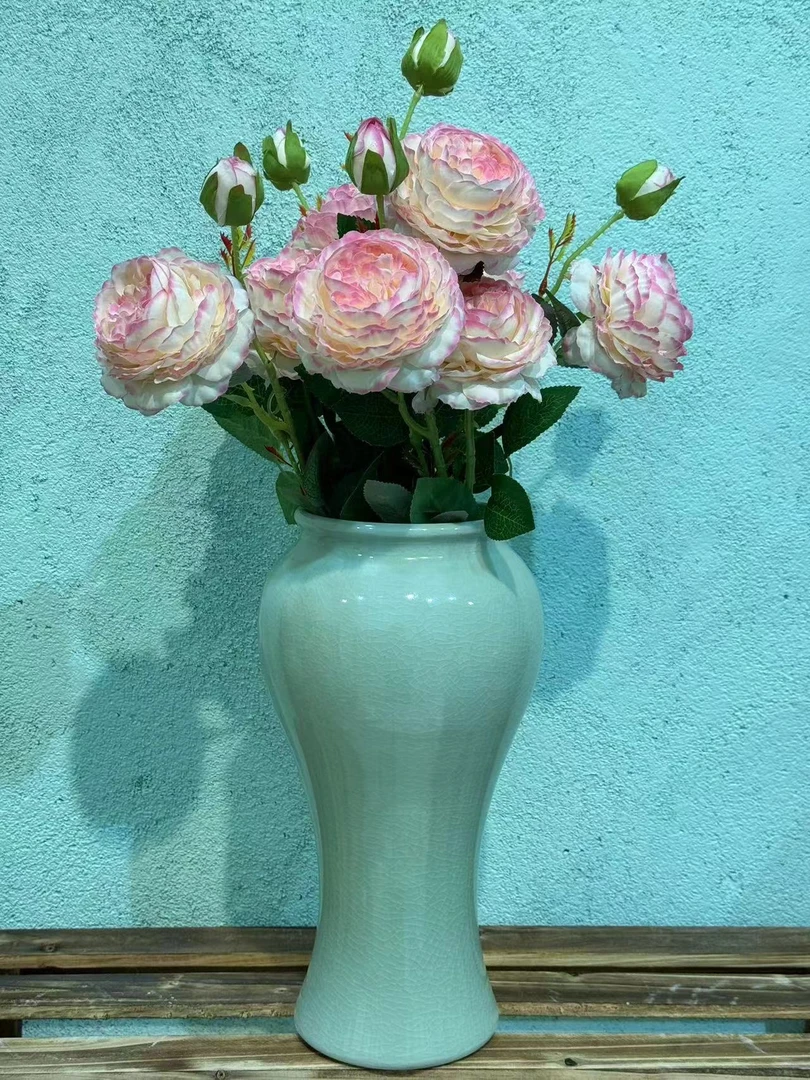 中式陶瓷花瓶餐桌摆件客厅水培鲜花装饰品家居陶罐马斯三角梅花盆