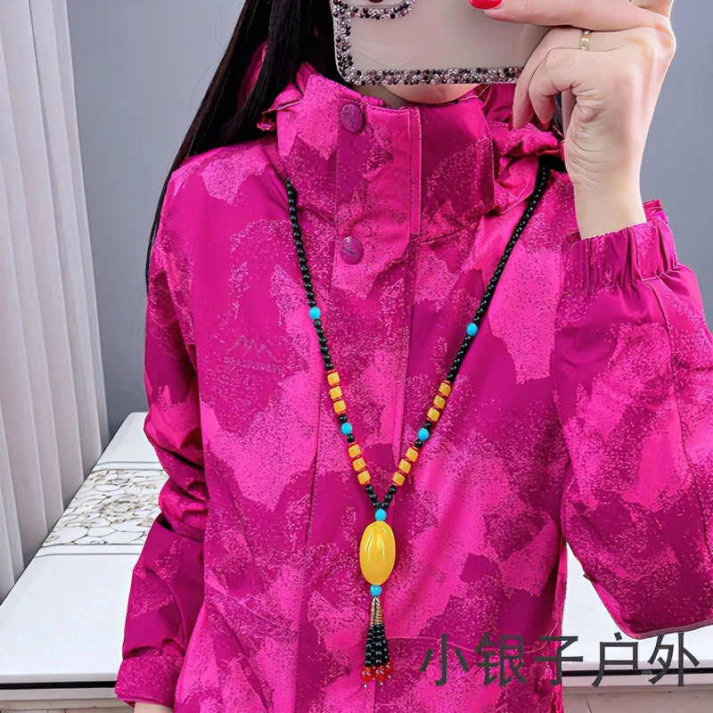 3198羽绒服内胆冲锋衣高端时尚女印花防风登山服外套连帽防水透气