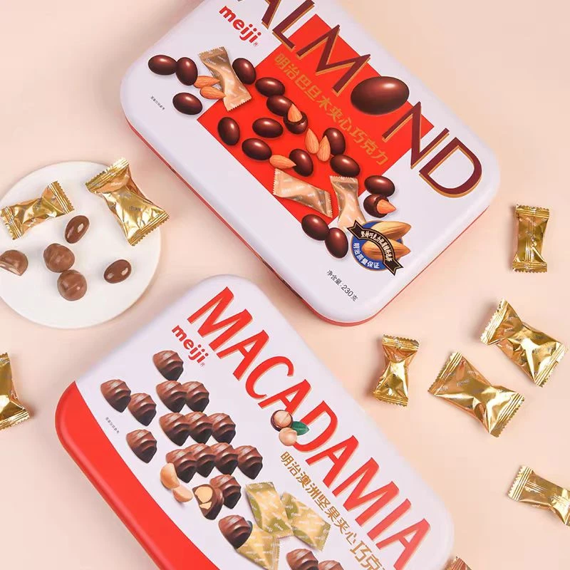 Meiji明治澳洲坚果巴旦木夹心巧克力铁罐礼盒装年货礼品配礼袋