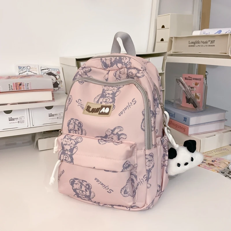 学生书包时尚小熊印花女生逛街旅行小背包平板电脑包高颜值双肩包