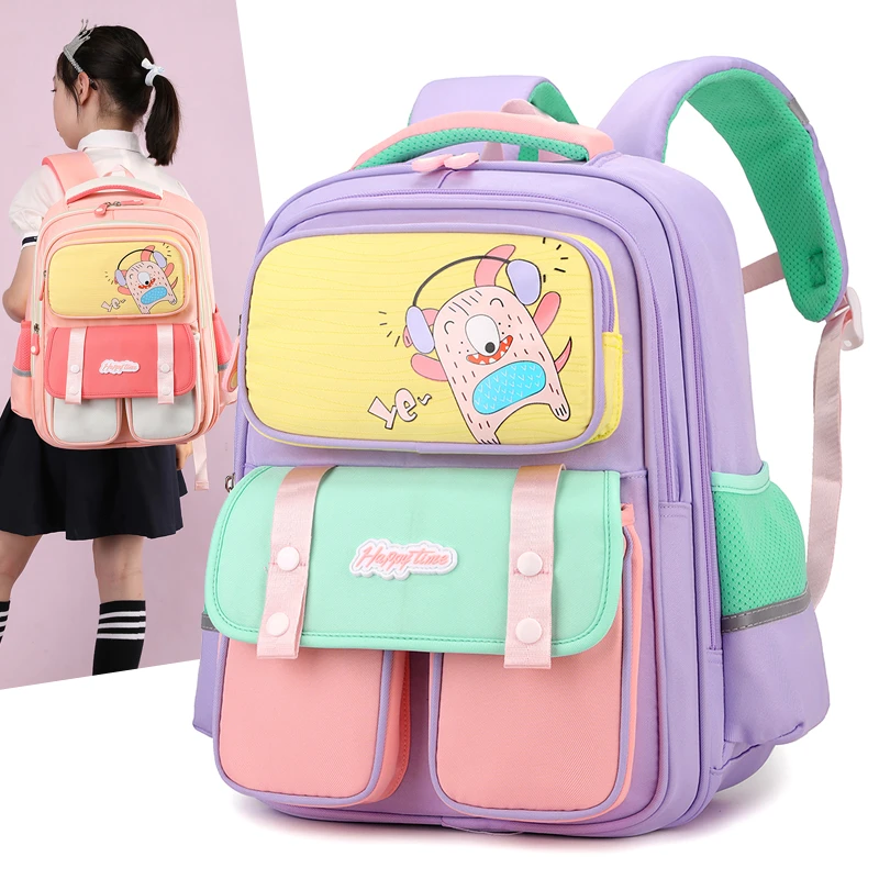 新款拼色书包小学生一二三四年级女生可爱轻便男护脊减负双肩背包
