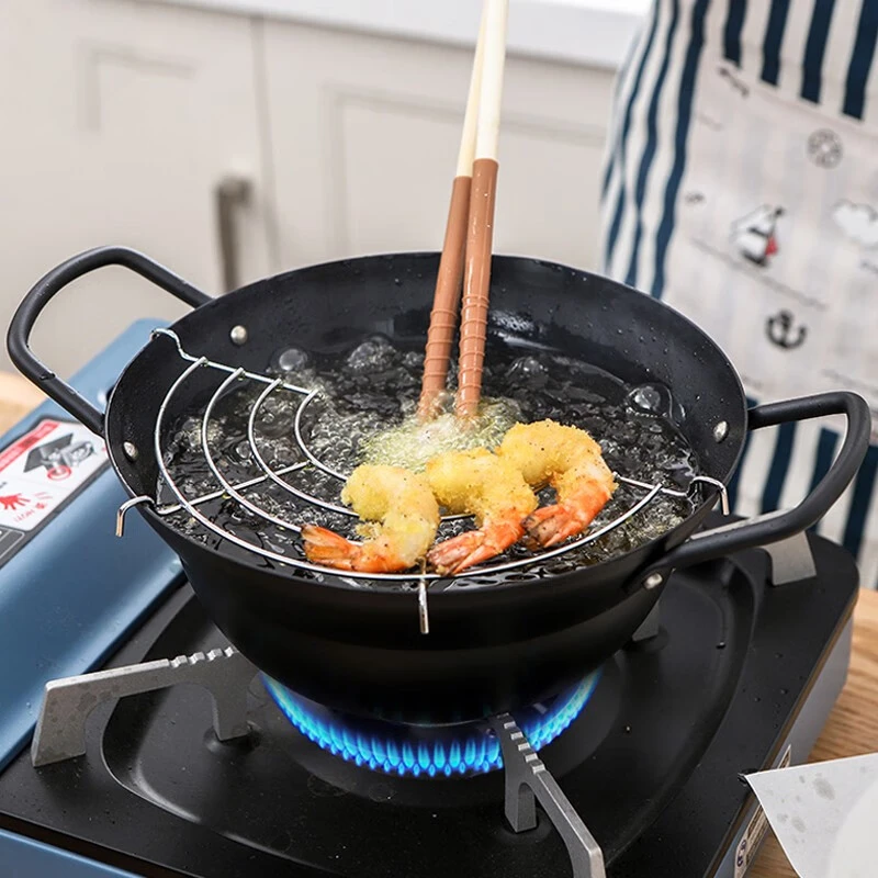 【Sungsa】天妇罗涂层油炸锅家用小炸锅迷你锅带沥油架炸薯条电磁炉