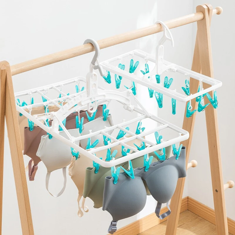 【Sungsa】晒衣架子夹子儿童衣架塑料衣撑折叠晾袜子内衣晾晒