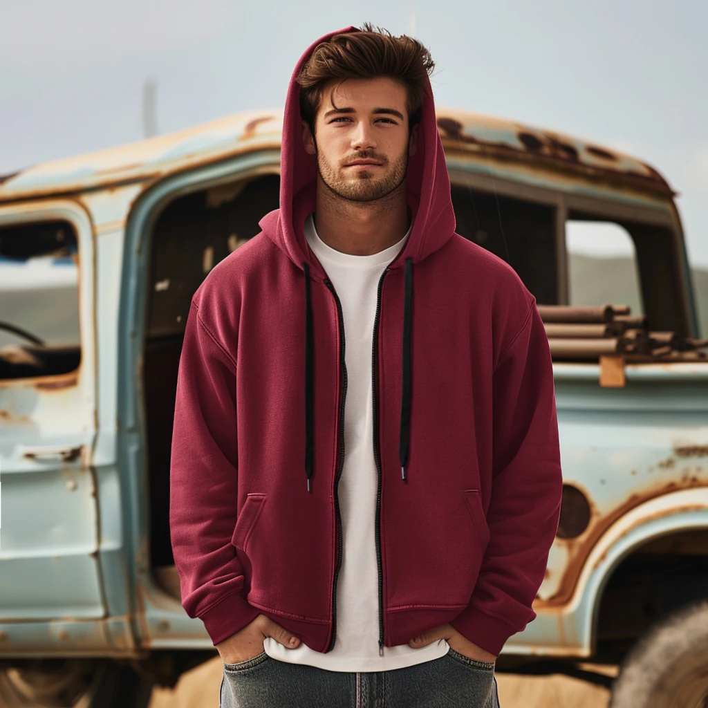 男女同款450克华棉奥粒绒秋冬日常宽松加厚连帽拉链帽衫外套8078