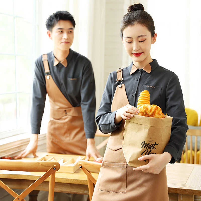 衣研堂咖啡店工作服长袖女蛋糕奶茶快餐店餐饮西餐厅服务员秋冬装
