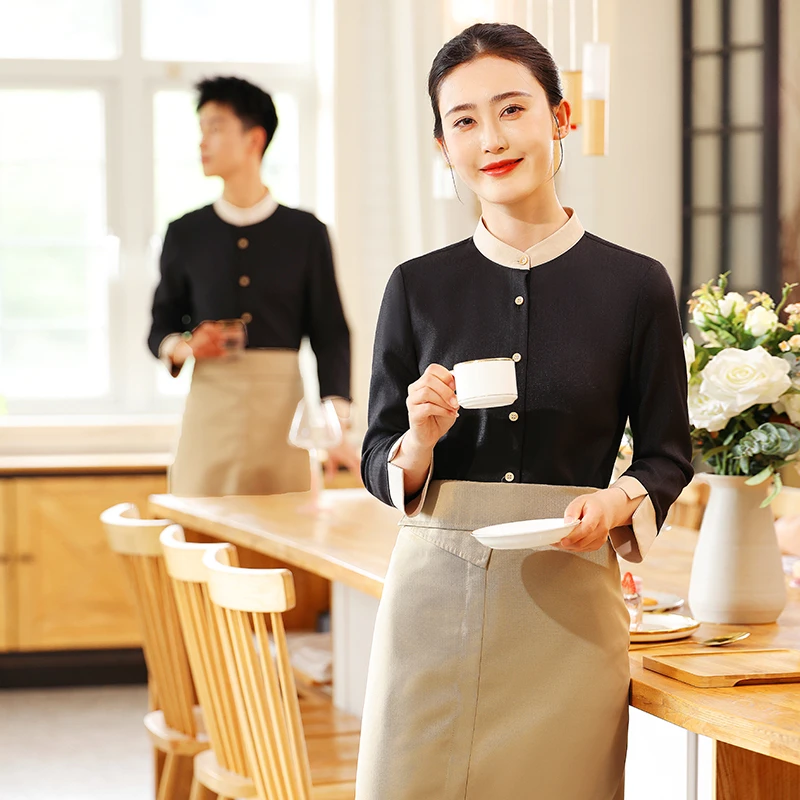 衣研堂酒店餐饮服务员工作服长袖简约餐厅前厅收银定制秋冬工装女