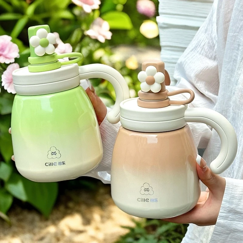 CILLE/希乐保温杯女士桌面保温杯办公水杯带手柄杯子大容量大肚杯
