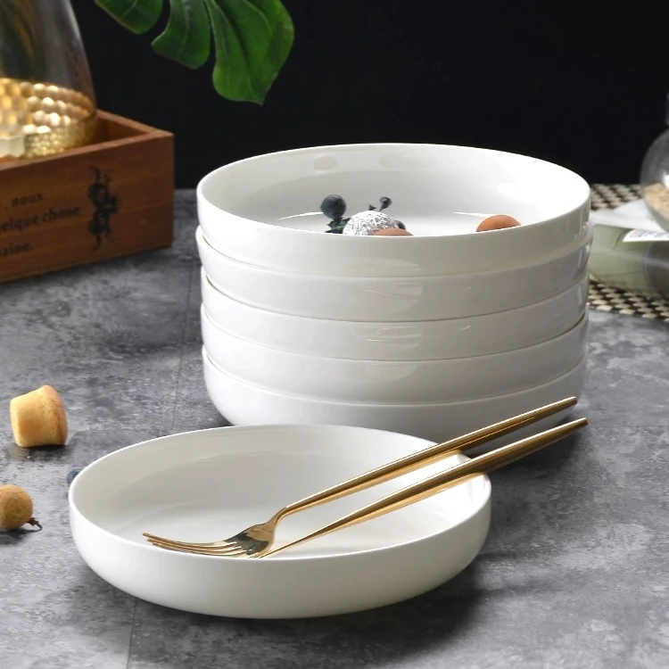 纯白高温陶瓷无铅骨质瓷窝盘家用炒菜汤菜酒店用瓷餐具盘子盘子