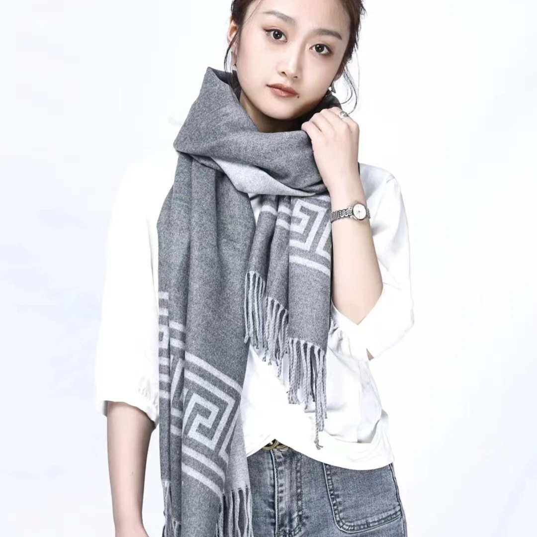 内蒙古厂家直邮双面羊绒披肩围巾两用男女通用时尚百搭两头长城边