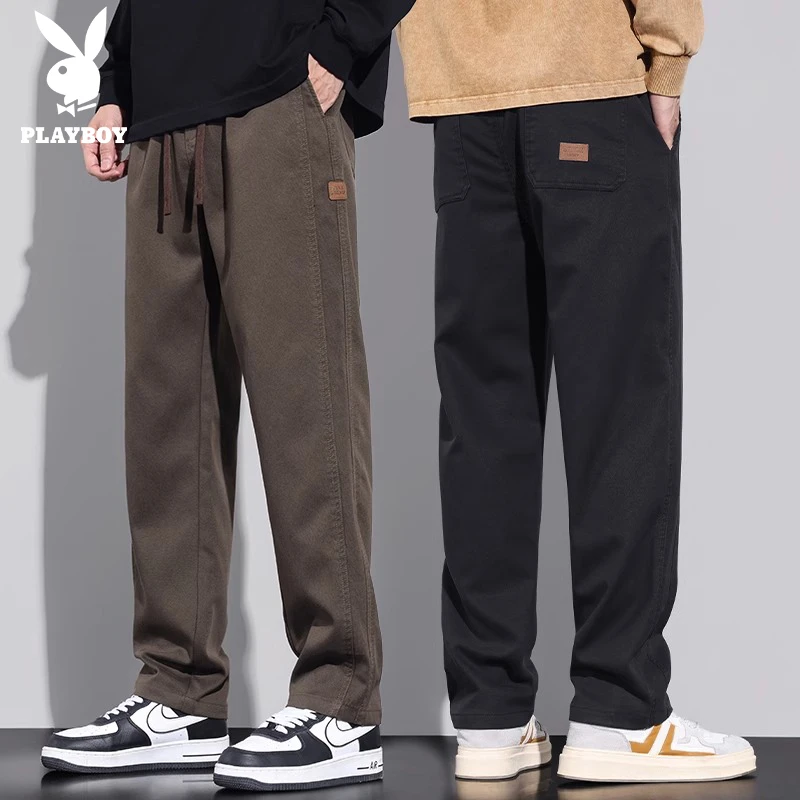 花花公子春秋季新款爆款宽松休闲裤子男款男士直筒美式工装长裤男