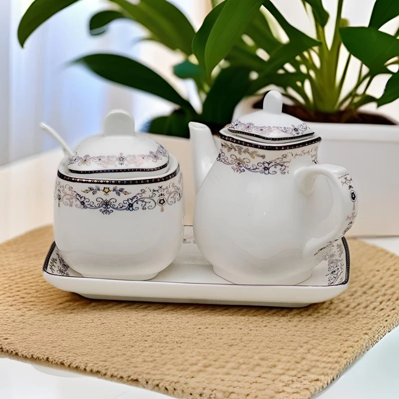 民族风辣子醋三件套调料罐高档家用陶瓷欧式厨房用带盖简约调味瓶