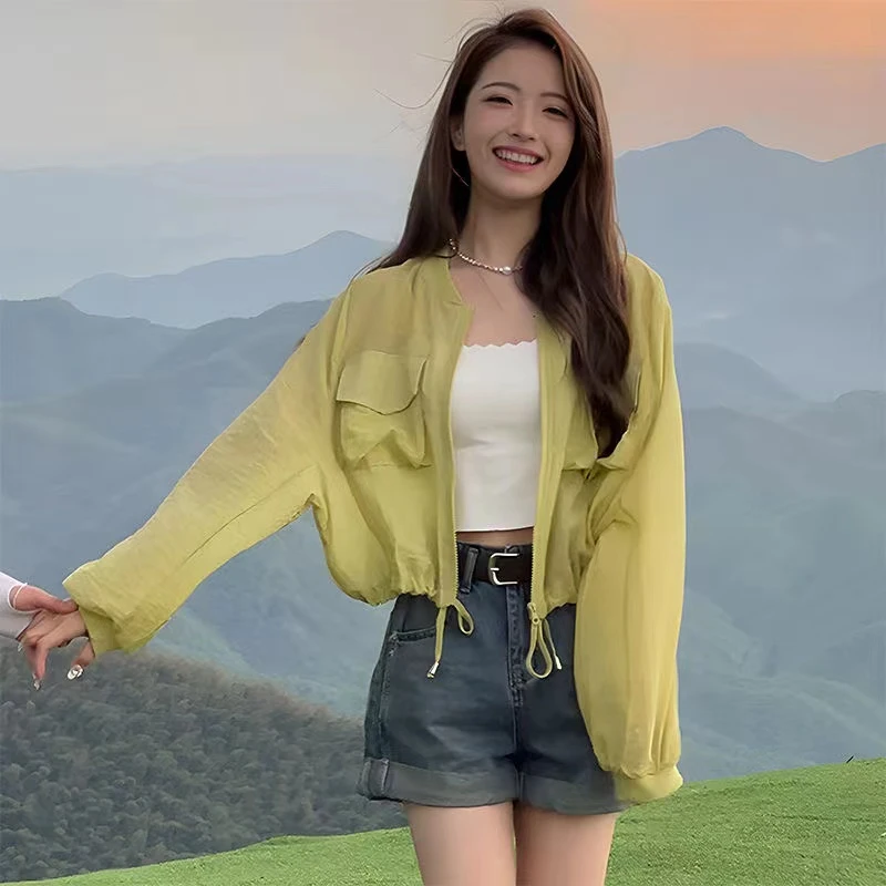 清凉防晒衣女外穿2025新款夏季收腰短款宽松小个子开衫上衣空调衫