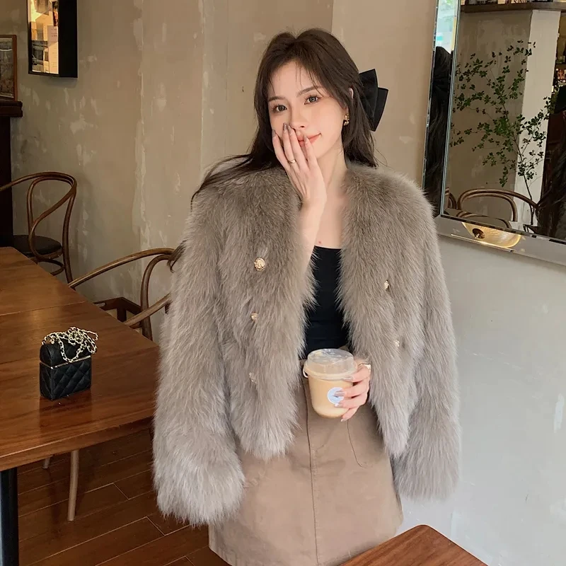 海宁年轻款显瘦毛毛仿皮草外套女秋冬富家千金宽松V领毛茸茸上衣