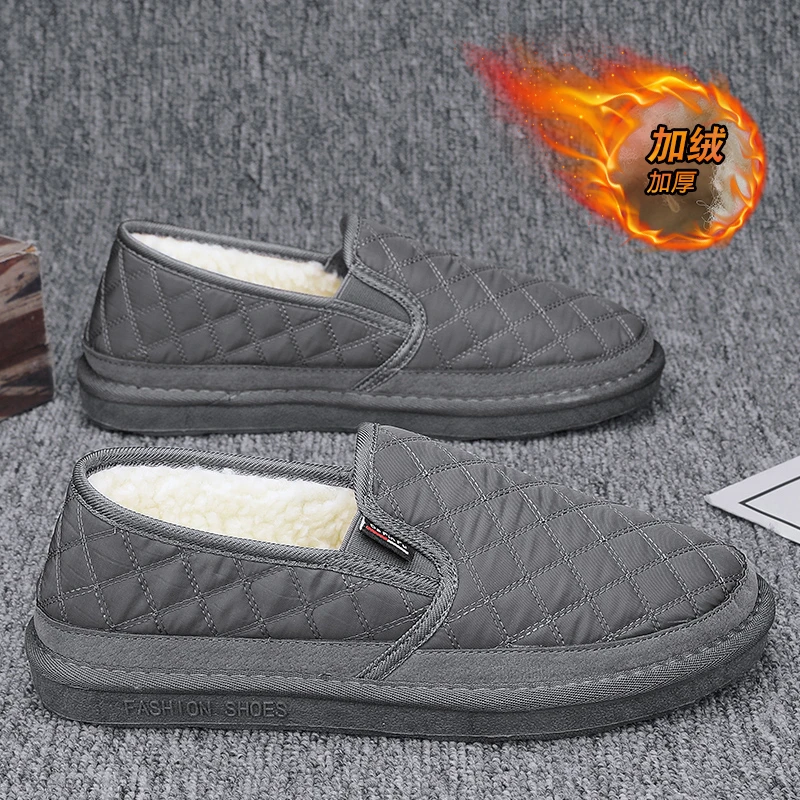 冬季加绒加厚百搭保暖棉鞋男士防滑豆豆鞋一脚蹬老北京棉鞋
