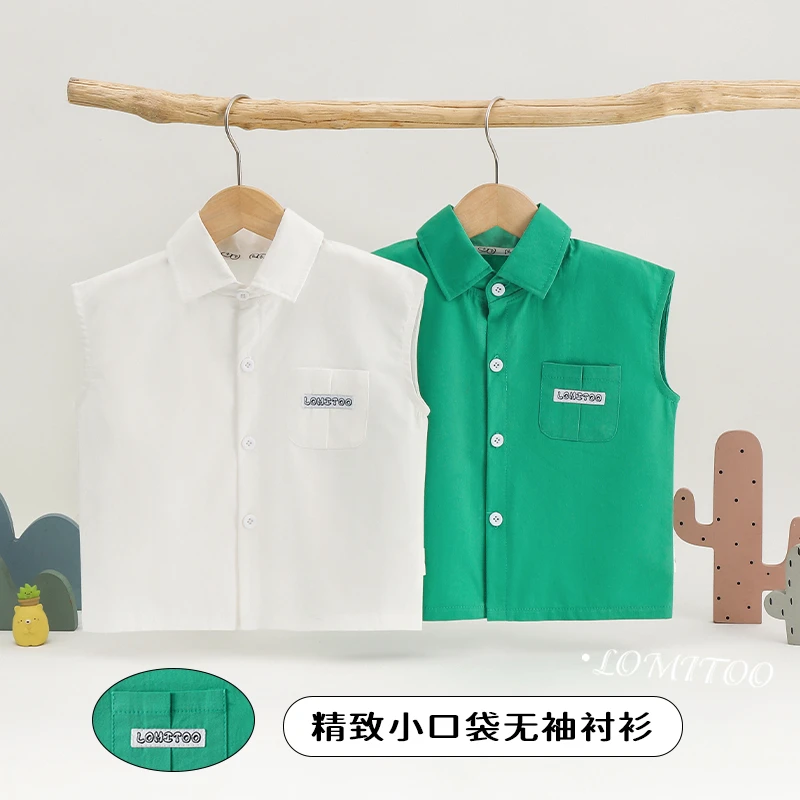 【洛儿妈专属】2025夏季儿童百搭款时尚宝宝韩版无袖衬衣4C029