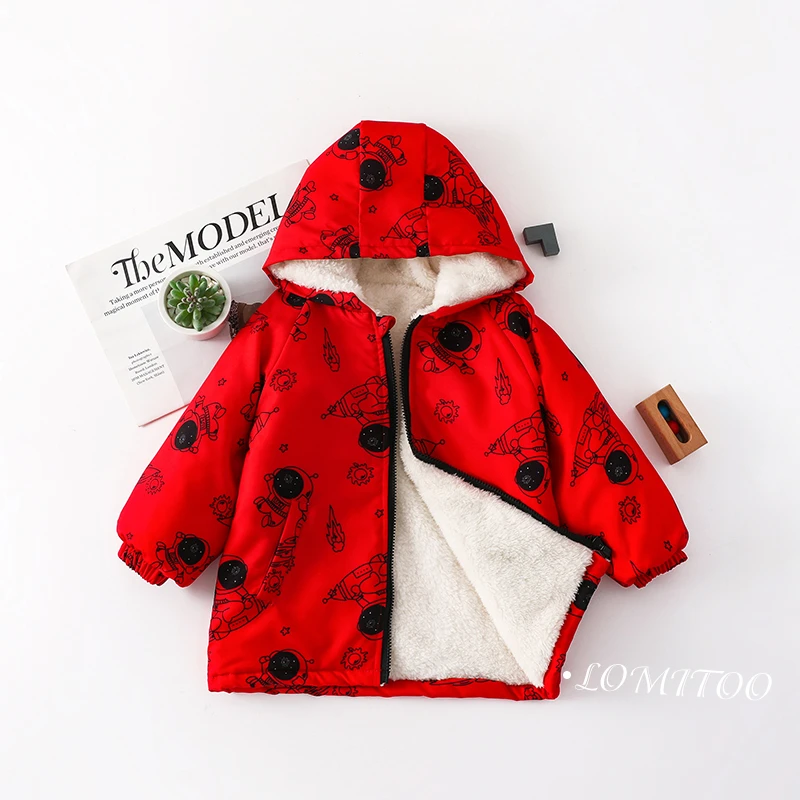 【玉】2024冬季新款洋气连帽火箭太空人儿童加绒外套9260