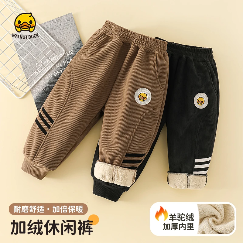 2024冬款小黄鸭百搭织带加绒欧棉绒裤子4K262