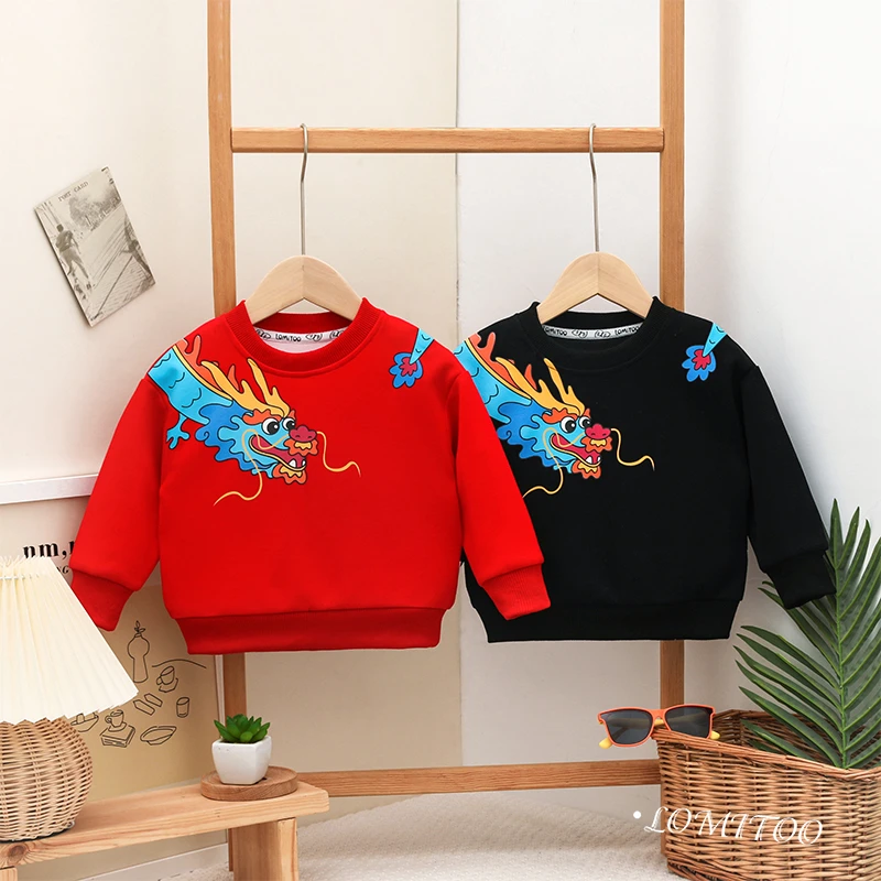 2024春季新款潮童时尚套头漫画一条龙卫衣9258