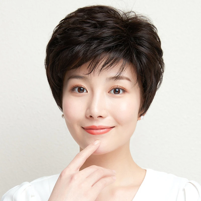 高端假发全真人发丝假发头套女士光头专用假发真发时尚假发洋气