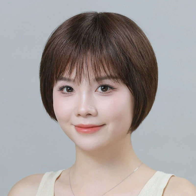 假发女全头套自然真发时尚减龄短发波波头真人发丝中老年女妈妈款