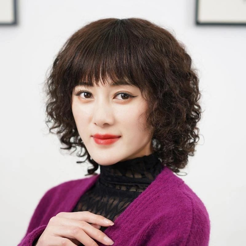2025新款假发女烫卷短发中老年妈妈高档全真人发丝假发全头套透气