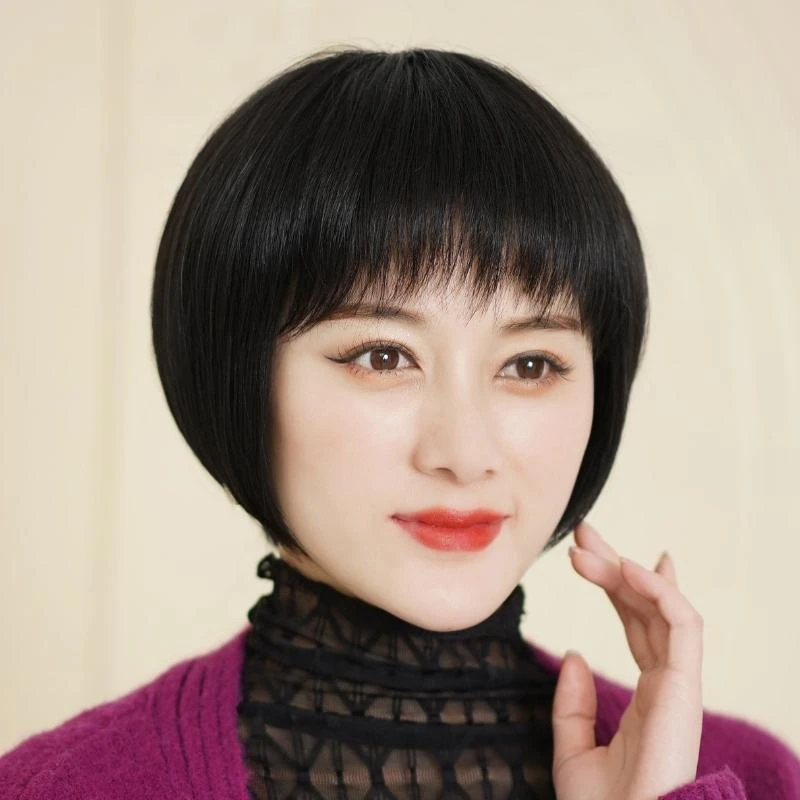 假发全头套女短发真发全真人发波波头发套全真自然中老年光头专用
