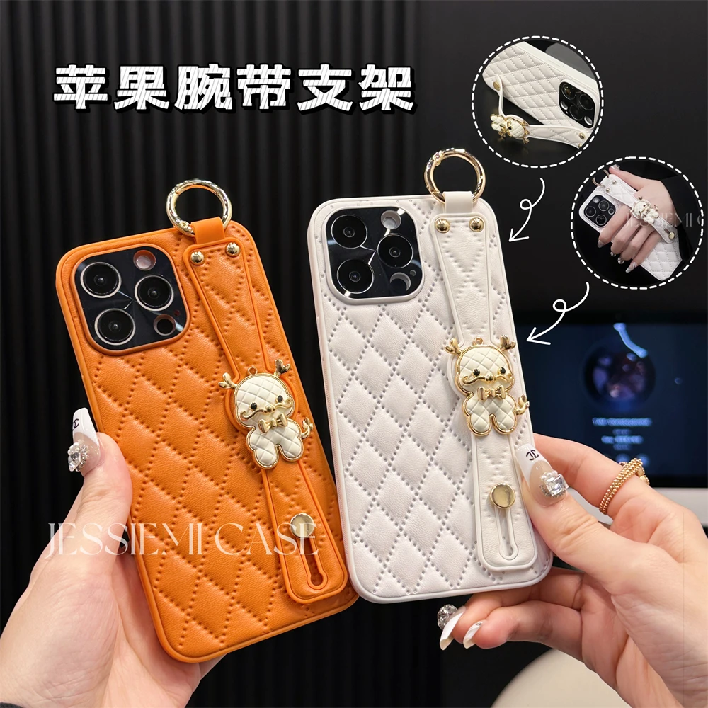 适用苹果15promax手机壳女款小香风iPhone16便携腕带14全包防摔