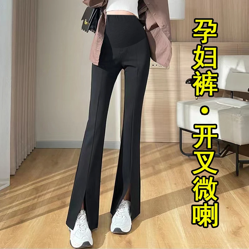 孕妇裤开叉喇叭裤春秋外穿大码加长黑色西装裤夏季显瘦微喇裤秋季