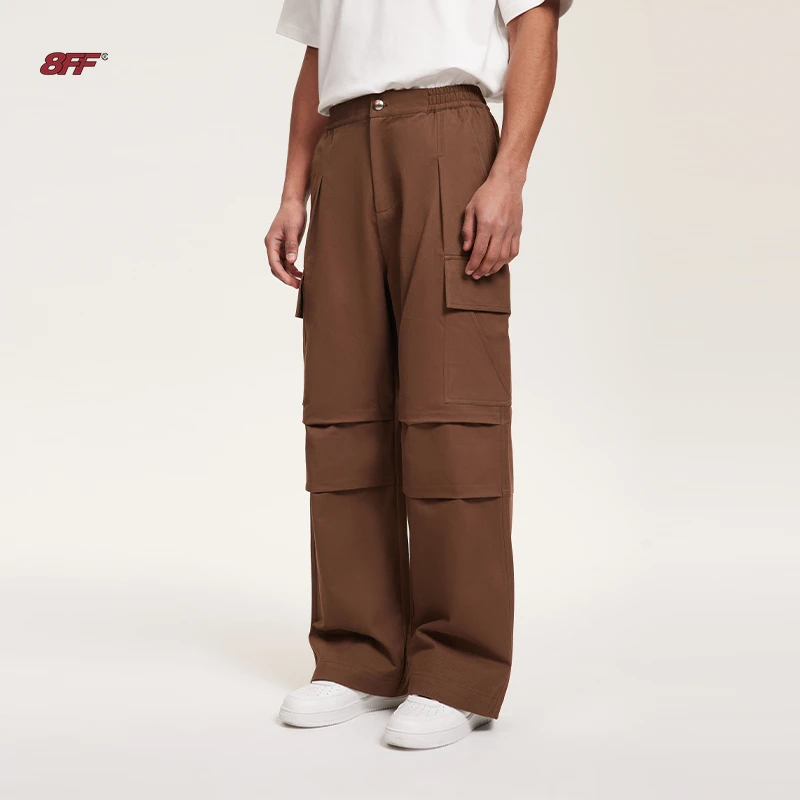 8FF 两色 膝盖捏褶加厚纯棉直筒工装裤 拖地裤休闲宽松长裤