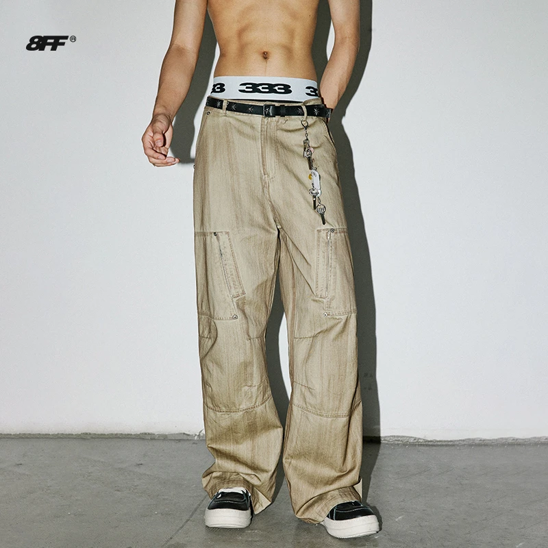 8FF 复古刷色抽褶工装裤重工水洗做旧 NEW VINTAGE微喇长裤