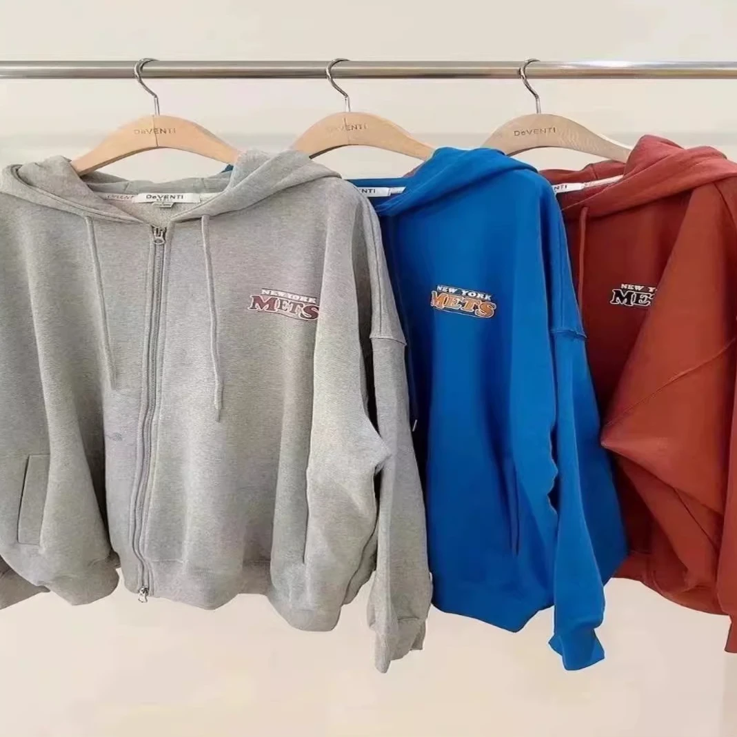 韩国东大门代购deventi2024秋新潮流连帽字母印花卫衣外套