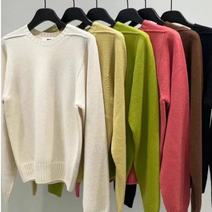 现river韩国东大门代购2024秋季新百搭圆领纯色针织衫毛衣